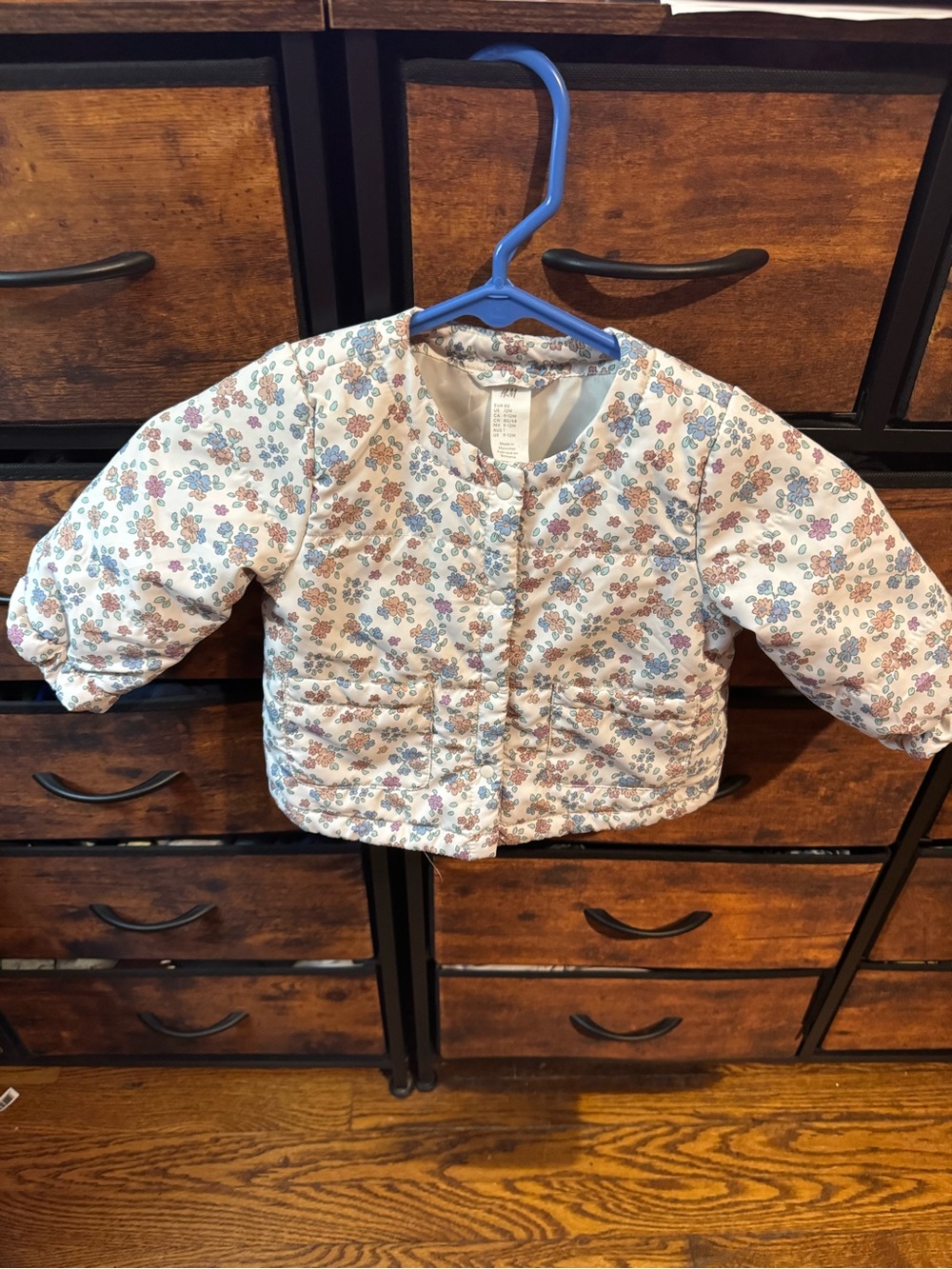 H&M Quilted Floral Puffer Jacket in Pink & Blue